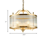 Elegant Modern Gold Ribbed Glass Drum Chandelier Image - 13