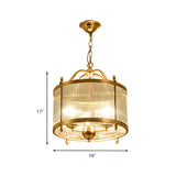 Elegant Modern Gold Ribbed Glass Drum Chandelier Image - 14