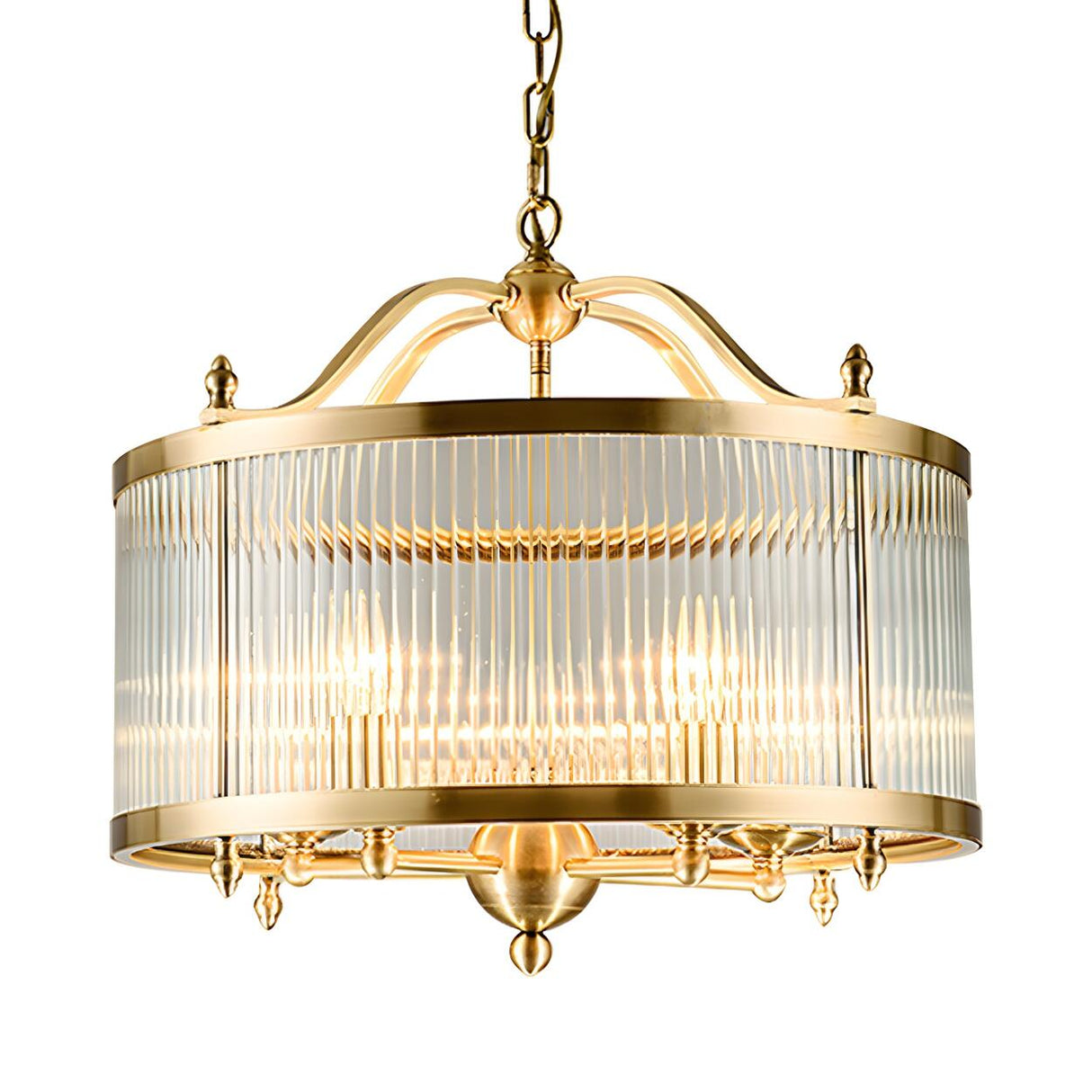 Elegant Modern Gold Ribbed Glass Drum Chandelier Image - 3