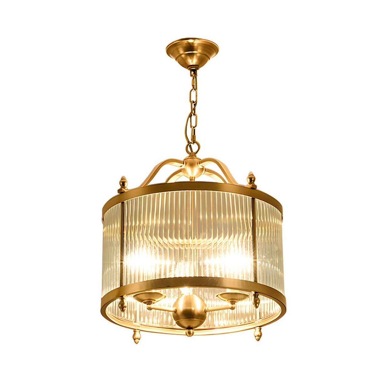 Elegant Modern Gold Ribbed Glass Drum Chandelier Image - 5