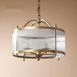 Elegant Modern Gold Ribbed Glass Drum Chandelier Image - 6