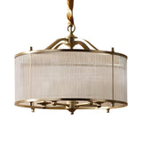 Elegant Modern Gold Ribbed Glass Drum Chandelier Image - 9