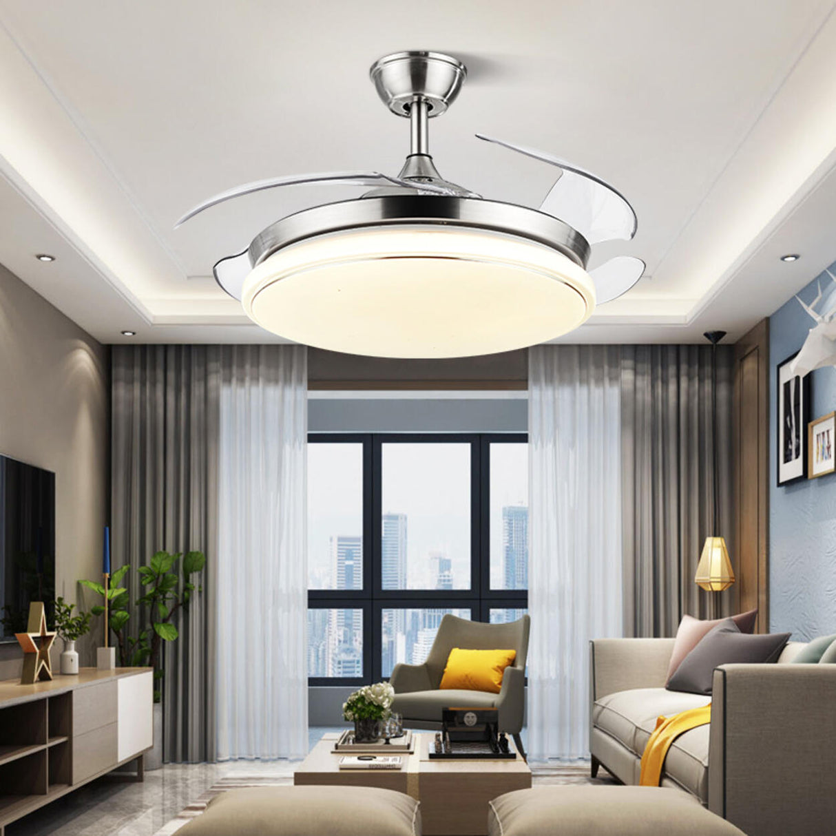 Elegant Modern Round 4 Blade Ceiling Fan with LED Light Image - 4