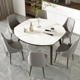 Elegant Modern Round Extendable Stone Dining Table Grey Image - 1