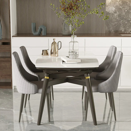 Elegant Modern Round Extendable Stone Dining Table Grey Image - 2