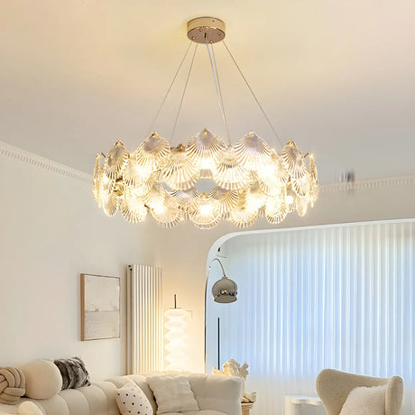 Elegant Modern Shell Clear Glass Circular Chandelier Bedroom Image - 1