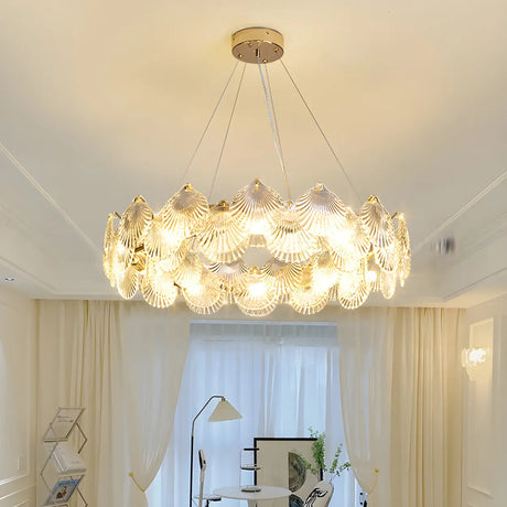 Elegant Modern Shell Clear Glass Circular Chandelier Bedroom Image - 2