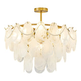 Elegant Modern Tiered Leaf Glass Chandelier Dining Room Image - 10