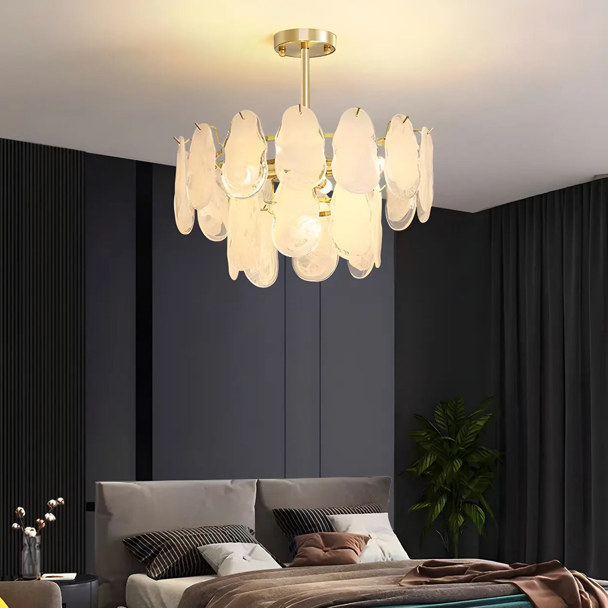 Elegant Modern Tiered Leaf Glass Chandelier Dining Room Image - 24