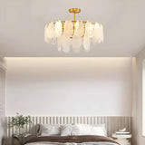 Elegant Modern Tiered Leaf Glass Chandelier Dining Room Image - 3