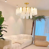 Elegant Modern Tiered Leaf Glass Chandelier Dining Room Image - 5