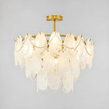 Elegant Modern Tiered Leaf Glass Chandelier Dining Room Image - 7