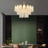 Elegant Modern Tiered Leaf Glass Chandelier Dining Room Image - 8