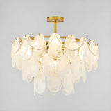 Elegant Modern Tiered Leaf Glass Chandelier Dining Room Image - 9