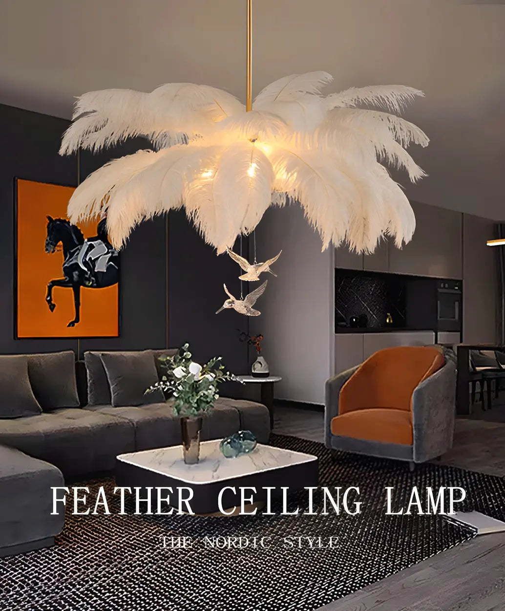 Elegant Modern White Feather Chandelier for Dining Room Image - 12