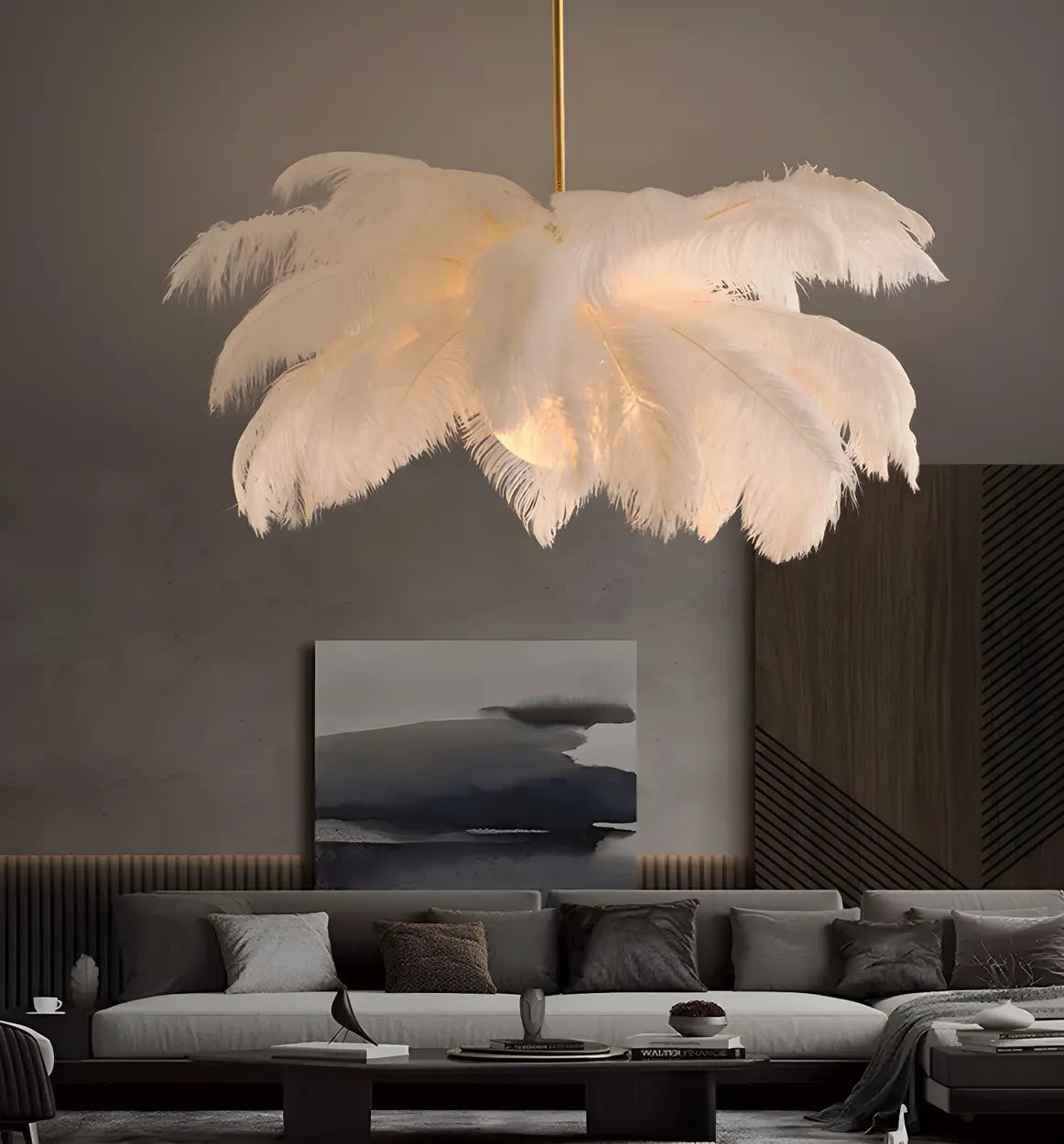 Elegant Modern White Feather Chandelier for Dining Room Image - 13