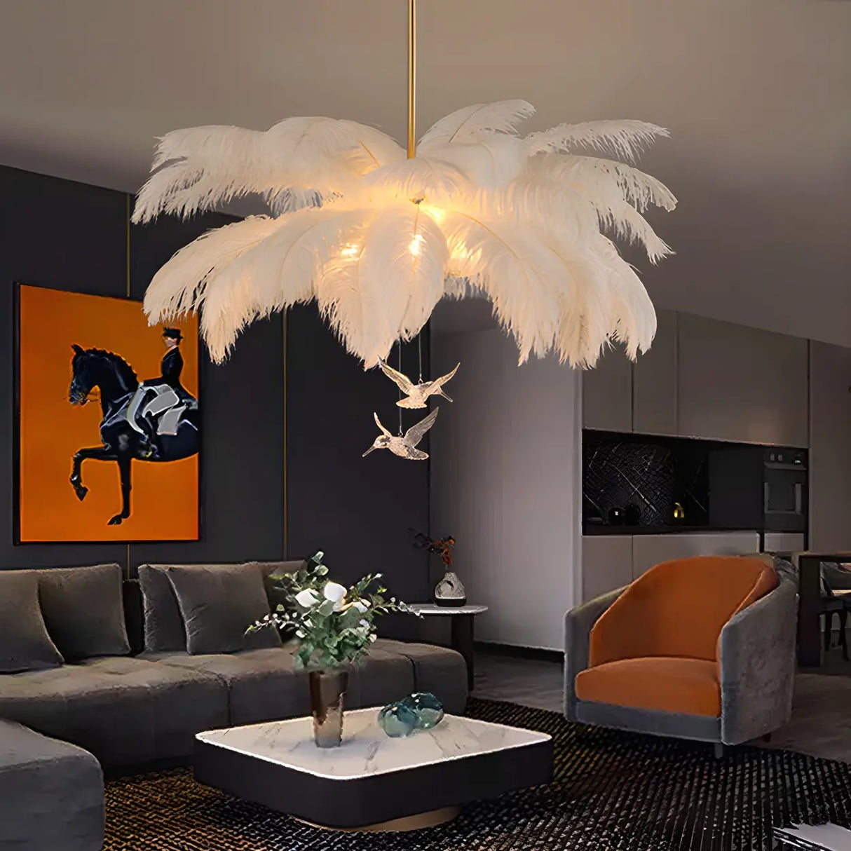 Elegant Modern White Feather Chandelier for Dining Room Image - 4