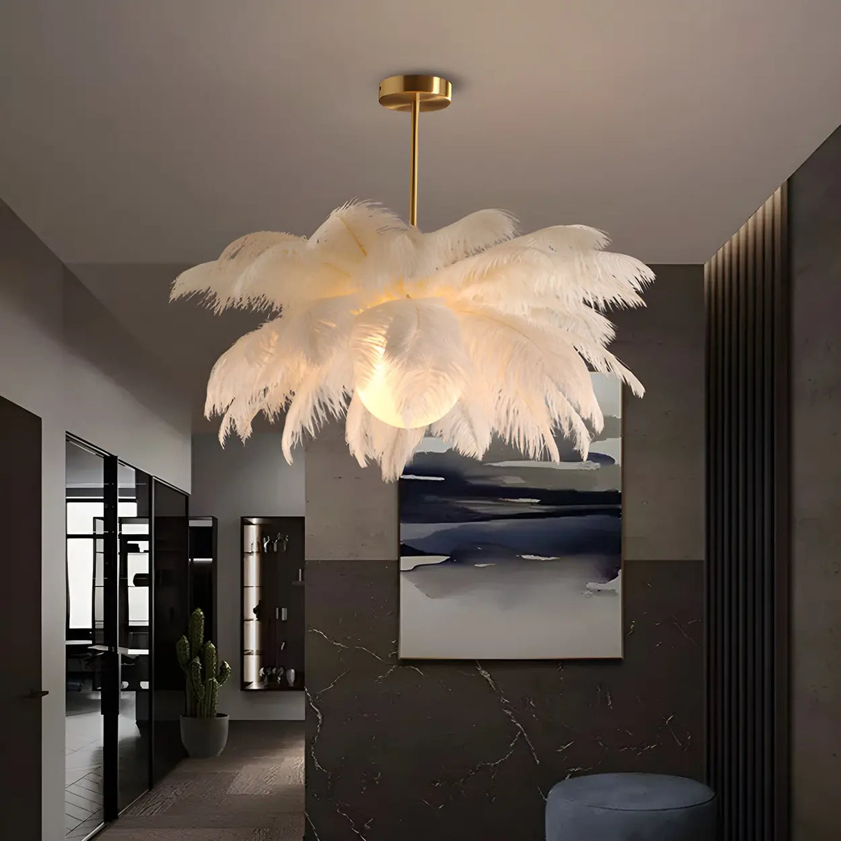 Elegant Modern White Feather Chandelier for Dining Room Image - 6