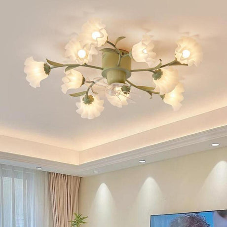 Elegant Multi Light Flush Mount Flower Ceiling Fan Lamp Image - 1