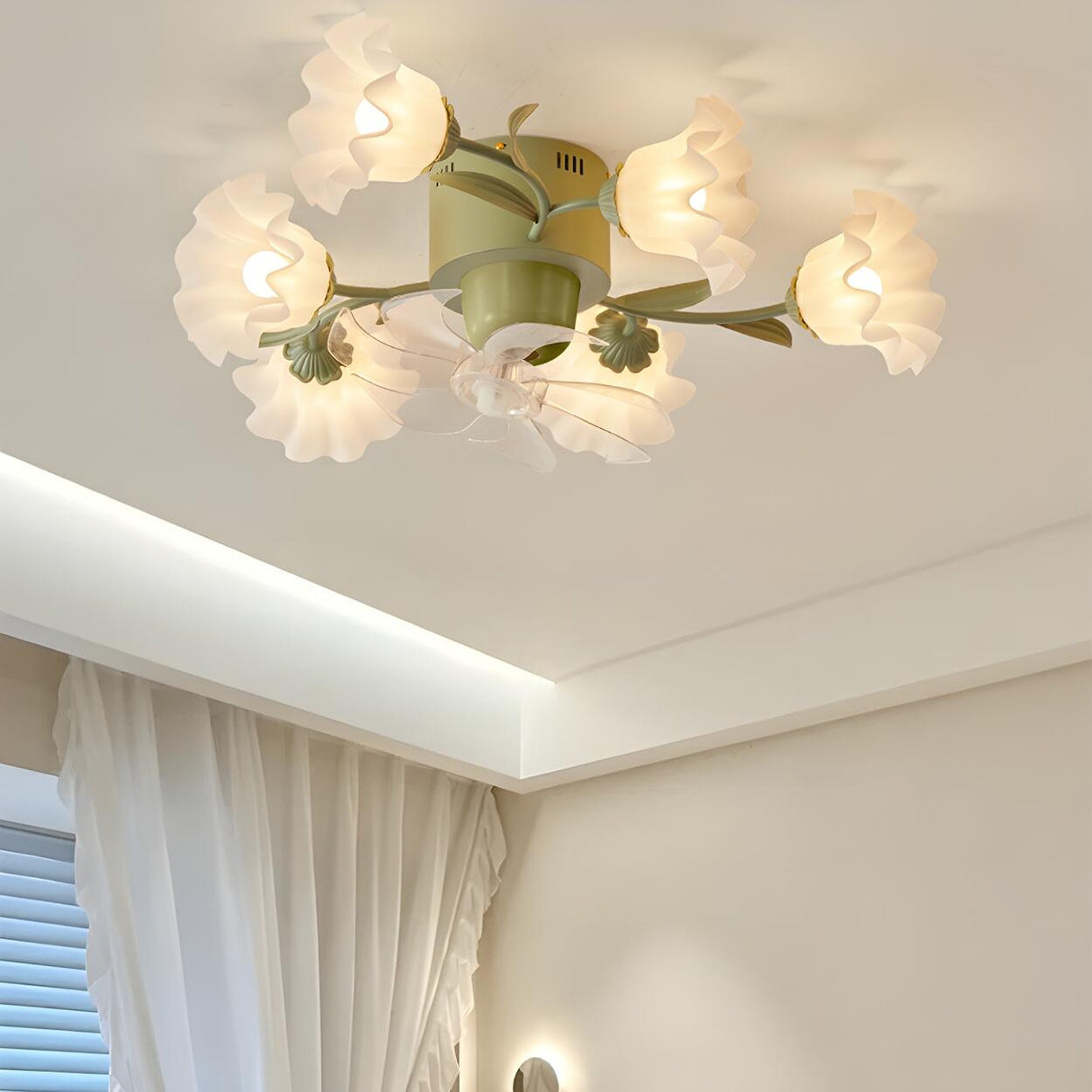 Elegant Multi Light Flush Mount Flower Ceiling Fan Lamp Image - 14