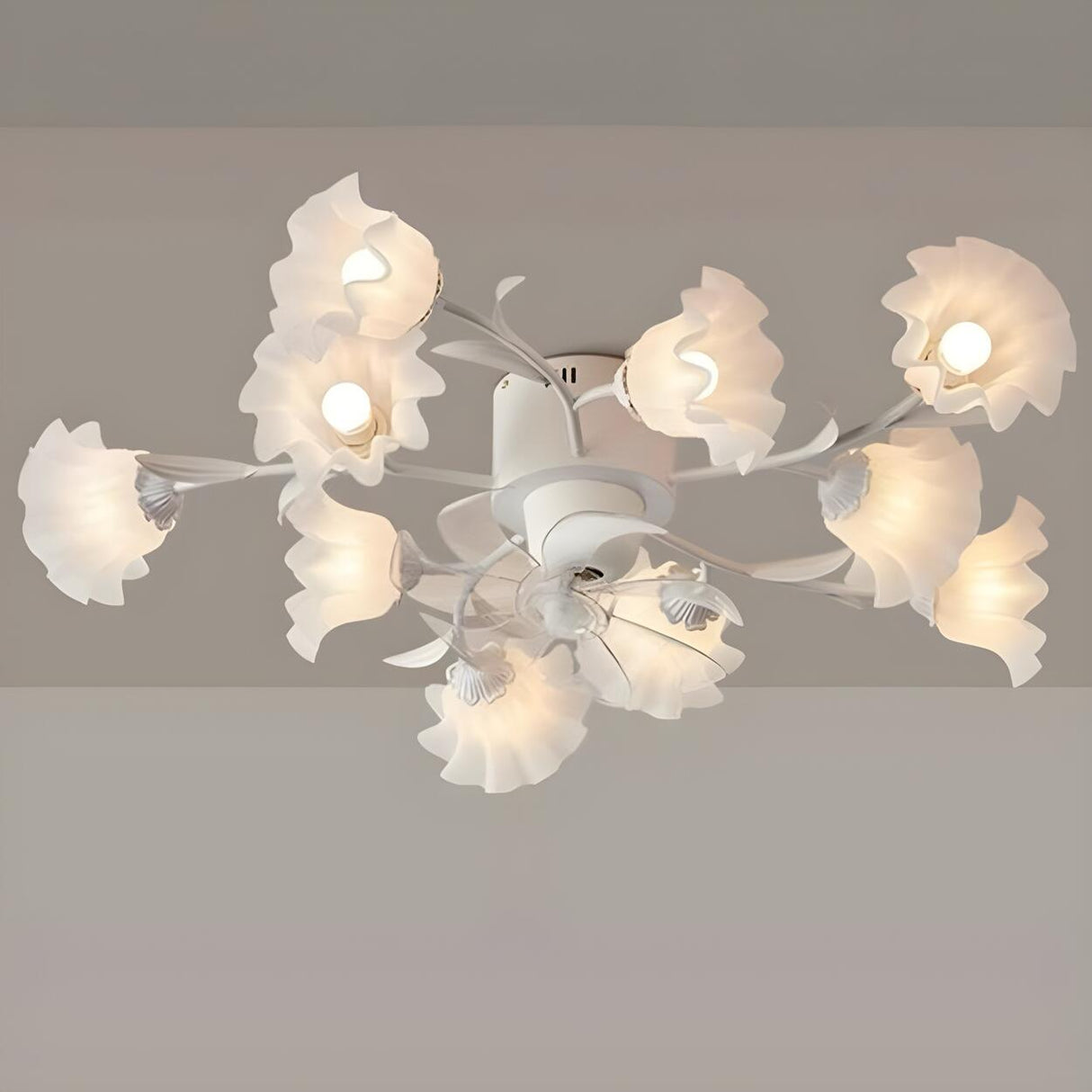 Elegant Multi Light Flush Mount Flower Ceiling Fan Lamp Image - 2