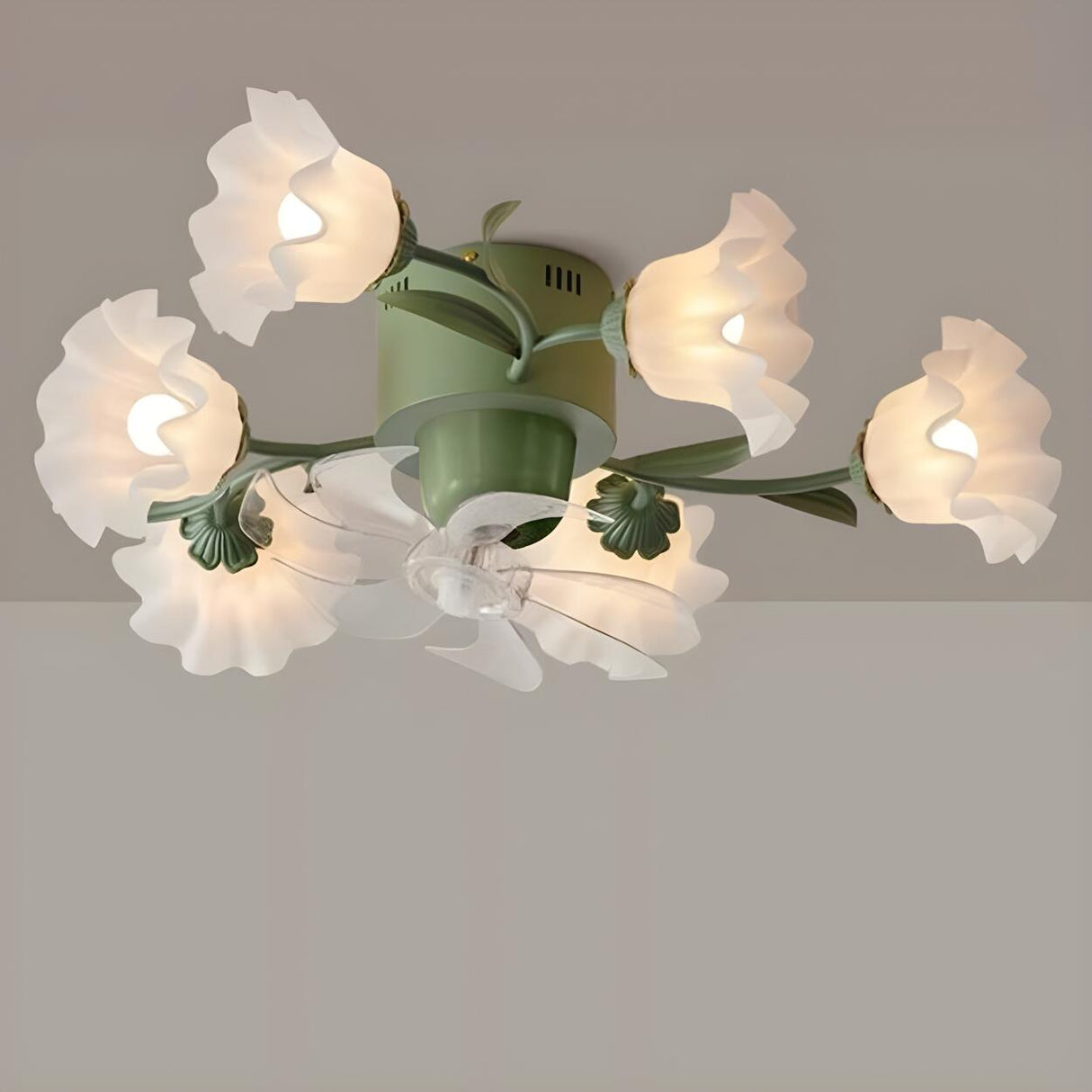 Elegant Multi Light Flush Mount Flower Ceiling Fan Lamp Image - 3