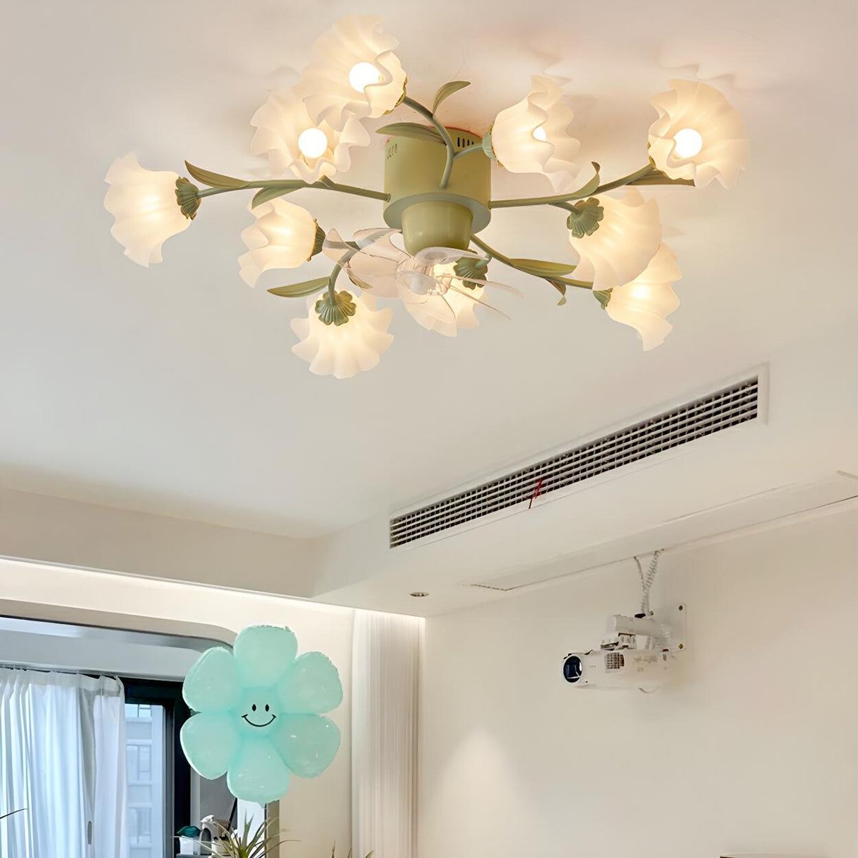 Elegant Multi Light Flush Mount Flower Ceiling Fan Lamp Image - 4