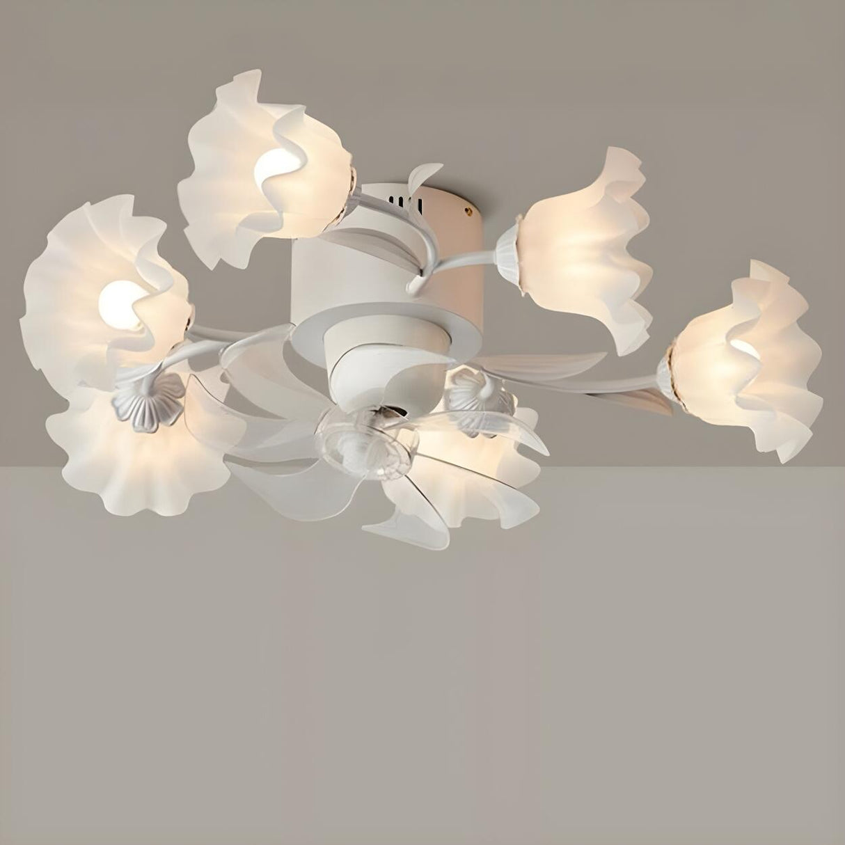 Elegant Multi Light Flush Mount Flower Ceiling Fan Lamp Image - 5