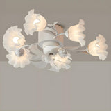 Elegant Multi Light Flush Mount Flower Ceiling Fan Lamp Image - 5