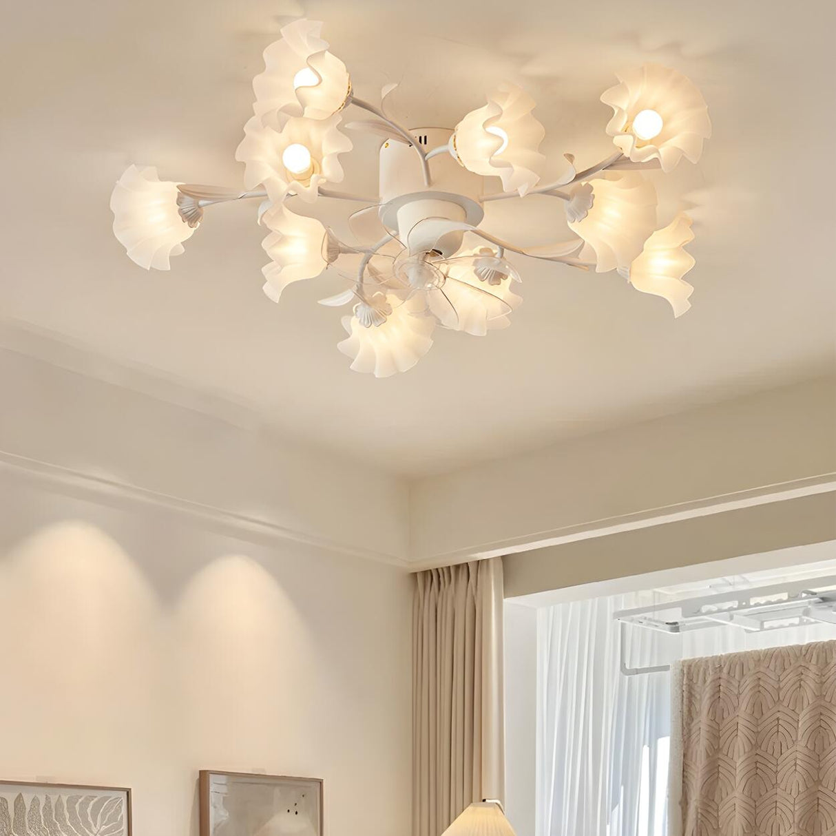 Elegant Multi Light Flush Mount Flower Ceiling Fan Lamp Image - 6