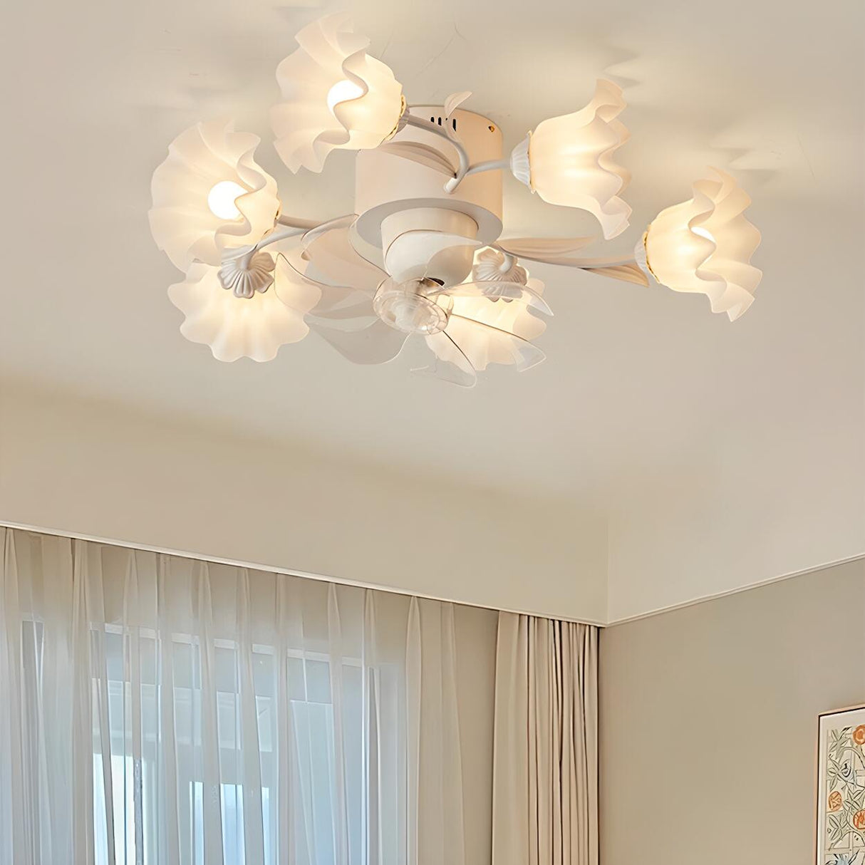 Elegant Multi Light Flush Mount Flower Ceiling Fan Lamp Image - 8