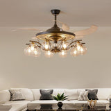 Elegant Multi-Light Glass Cover Chandelier Fan Lights Image - 3