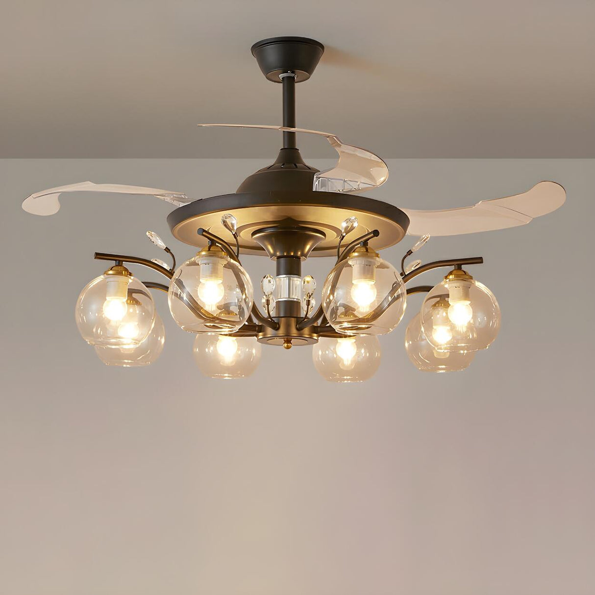 Elegant Multi-Light Glass Cover Chandelier Fan Lights Image - 7