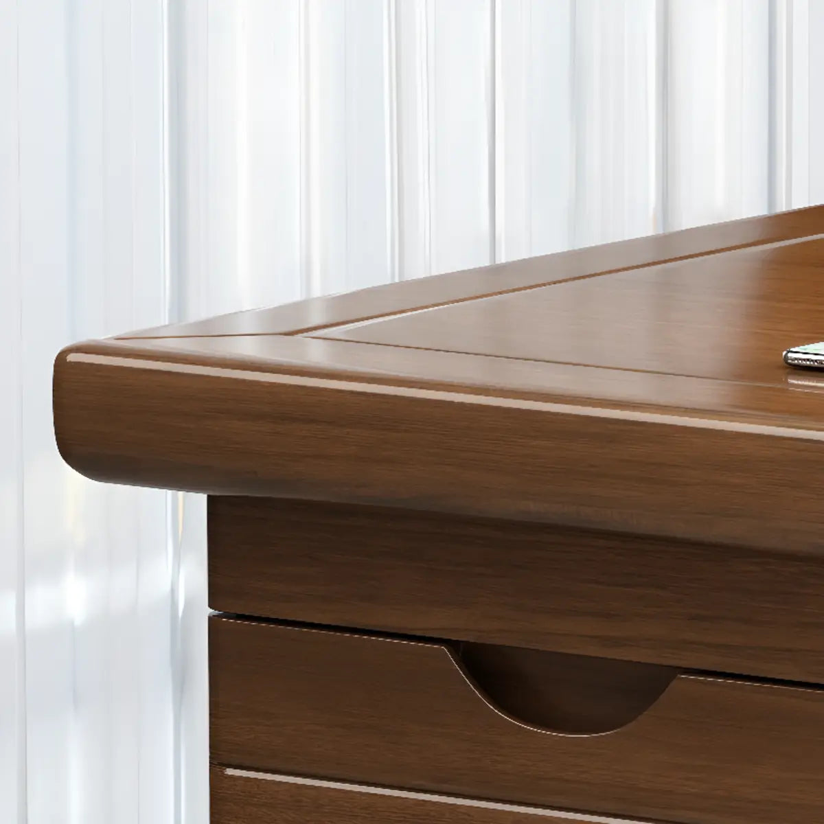 Elegant Natural Wooden Drawers Shelves Computer Desk Image - 10