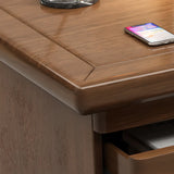 Elegant Natural Wooden Drawers Shelves Computer Desk Image - 11