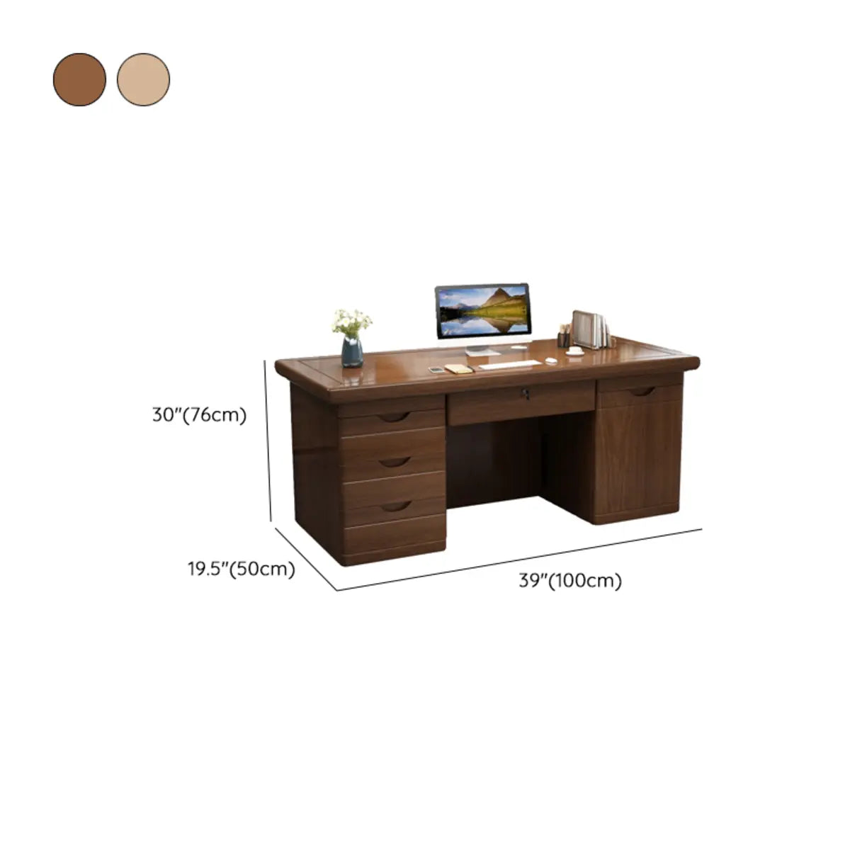 Elegant Natural Wooden Drawers Shelves Computer Desk 