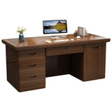 Elegant Natural Wooden Drawers Shelves Computer Desk Image - 7