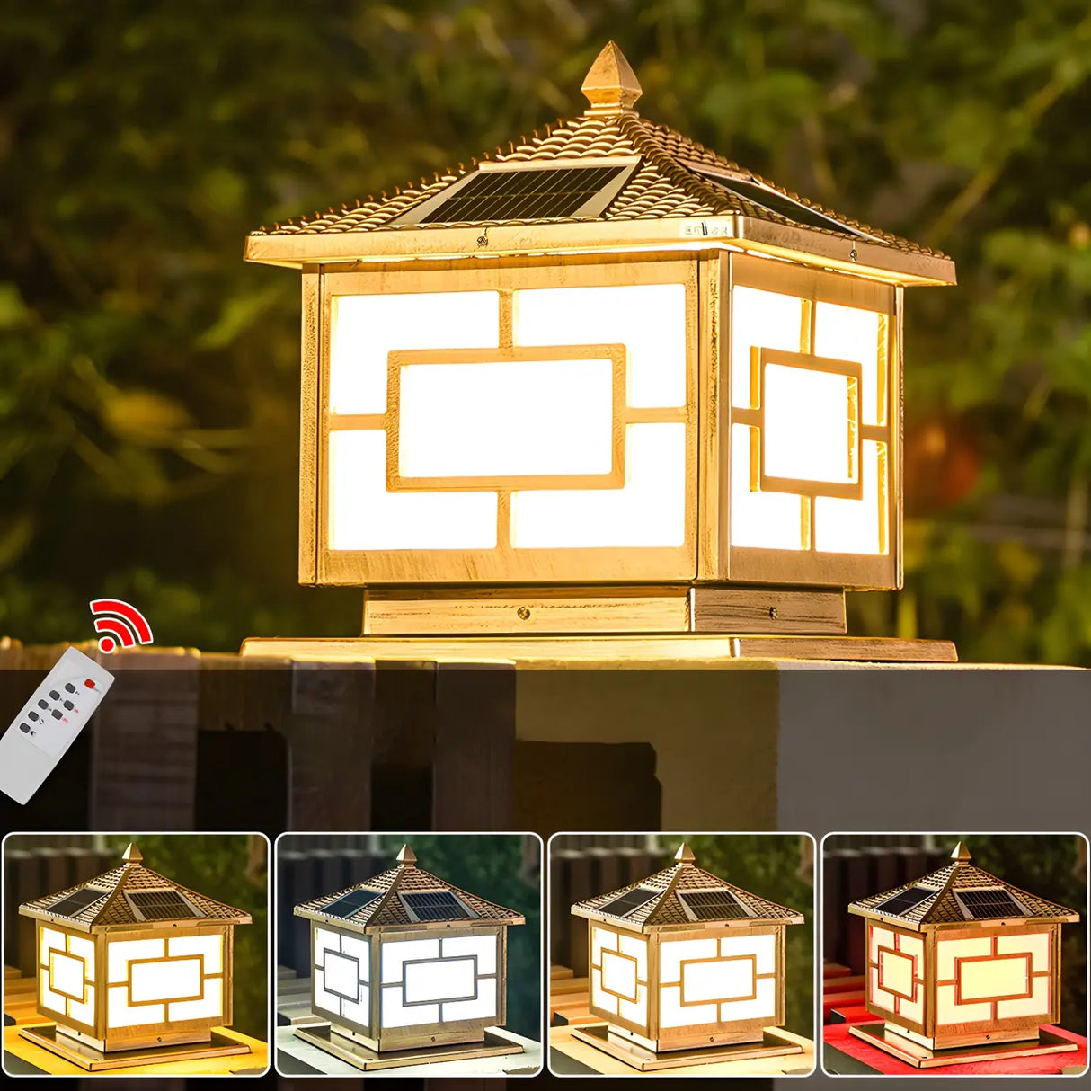 Elegant Oriental Style Square Garden Solar Pillar Lamp Image - 17