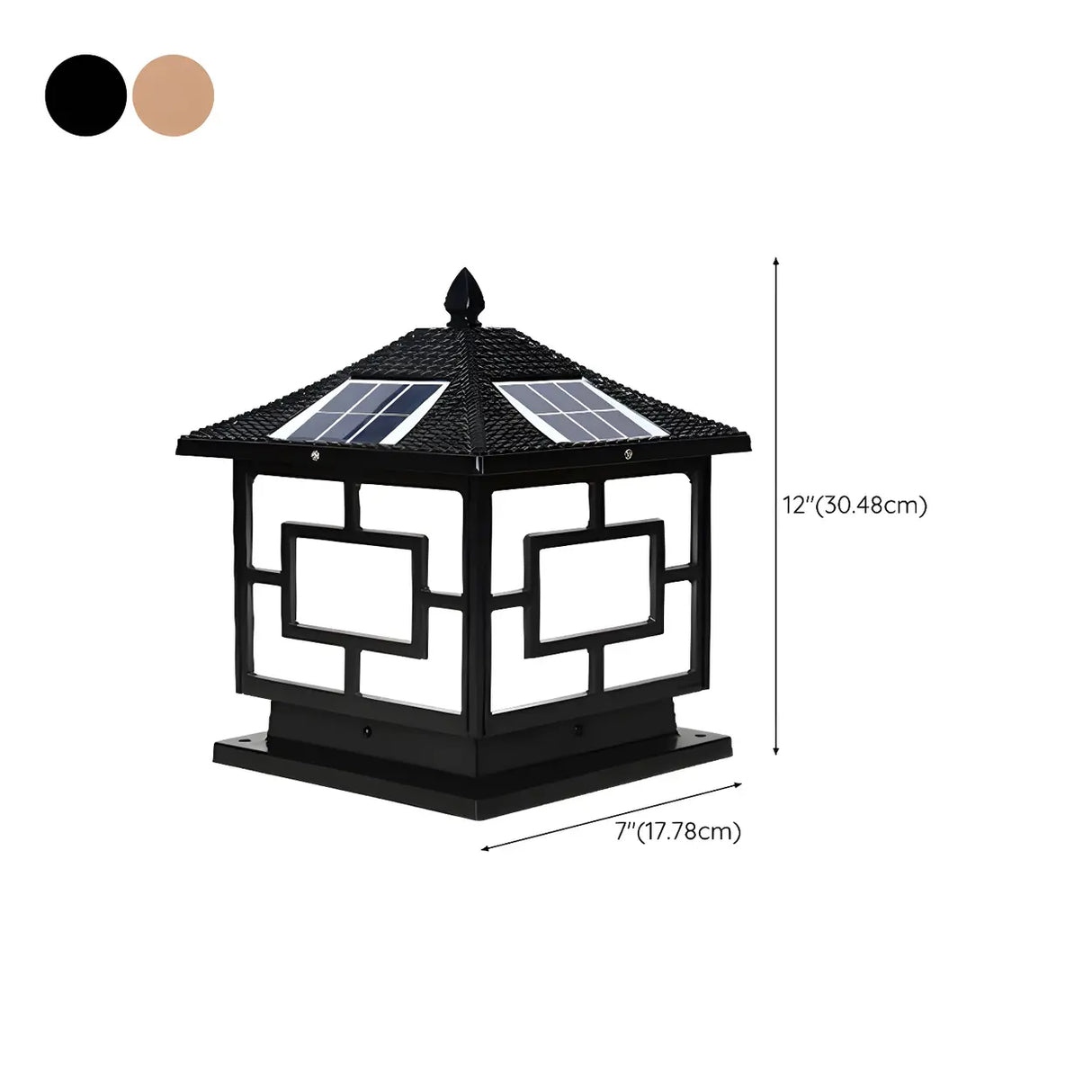 Elegant Oriental Style Square Garden Solar Pillar Lamp 