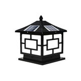 Elegant Oriental Style Square Garden Solar Pillar Lamp Image - 2