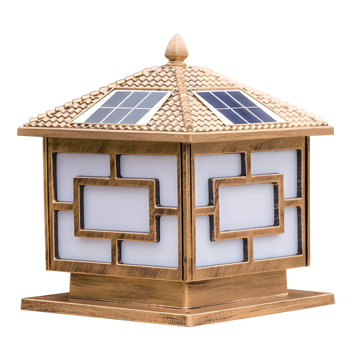 Elegant Oriental Style Square Garden Solar Pillar Lamp Image - 7