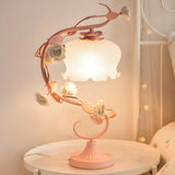 Elegant Pastoral Ceramic Rose Glass Bedside Table Lamp Image - 1