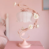 Elegant Pastoral Ceramic Rose Glass Bedside Table Lamp Image - 2