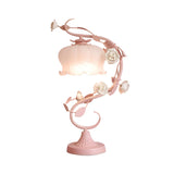 Elegant Pastoral Ceramic Rose Glass Bedside Table Lamp Image - 3