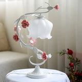 Elegant Pastoral Ceramic Rose Glass Bedside Table Lamp Image - 5