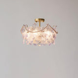 Elegant Pearl Pink Floral Glass Semi-Flush Mount Light Image - 10