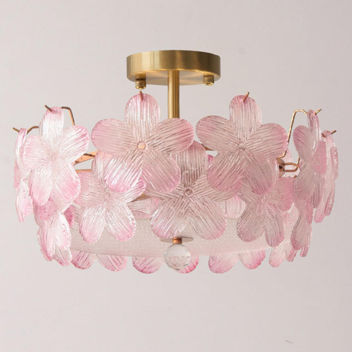 Elegant Pearl Pink Floral Glass Semi-Flush Mount Light Image - 11