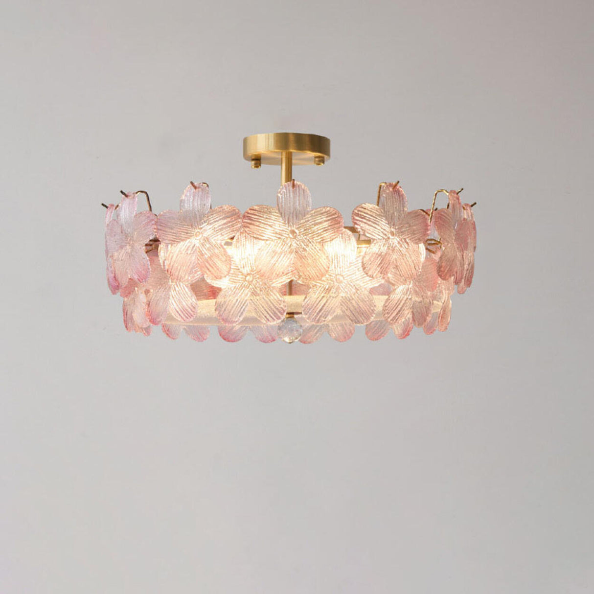 Elegant Pearl Pink Floral Glass Semi-Flush Mount Light Image - 12