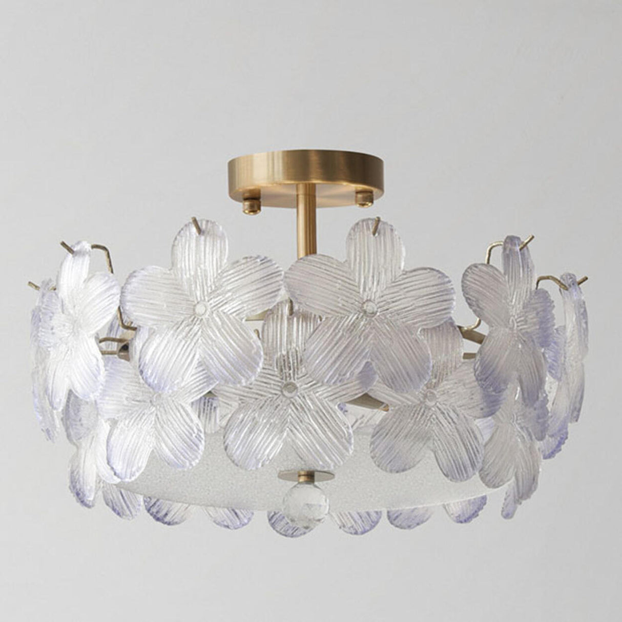 Elegant Pearl Pink Floral Glass Semi-Flush Mount Light Image - 13