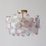 Elegant Pearl Pink Floral Glass Semi-Flush Mount Light Image - 15